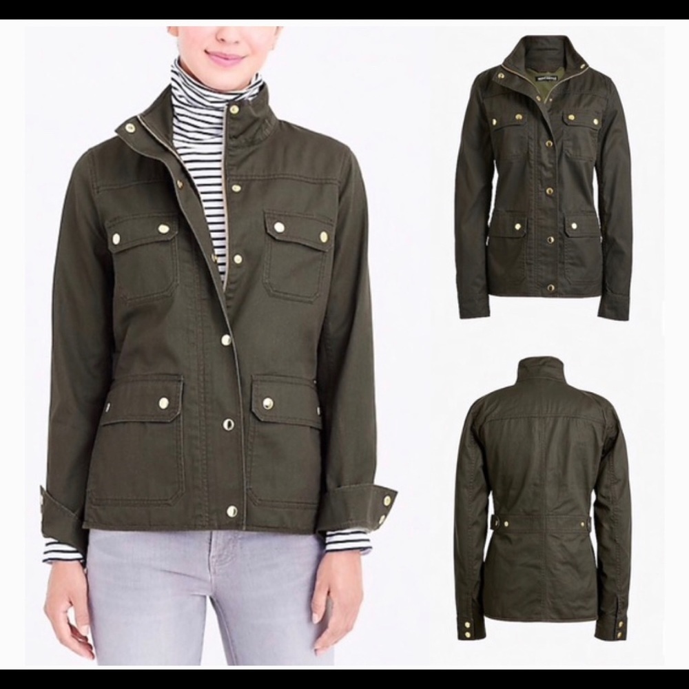 J. Crew XXS Resin Coated Boyfriend Utility Jacket in olive NWT
